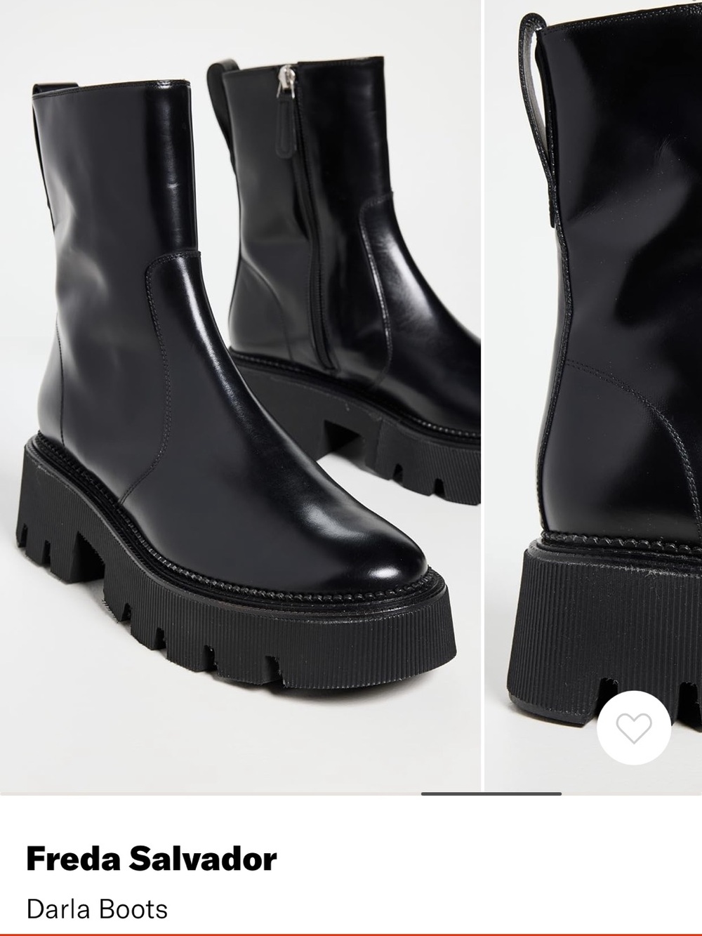 Freda Salvador Black Lug-Sole Side Zip-Up Boots